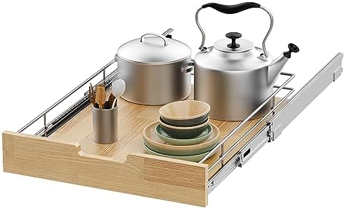 Pull Out Cabinet Organizer 20"W x 21"D Wood and Wire Storage Shelf