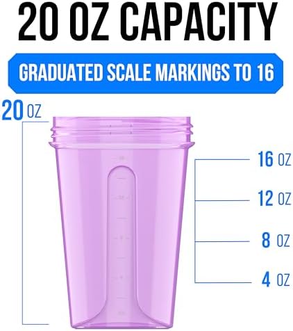 VELOMIX 4 Pack 20oz Protein Shaker Bottle for Protein Mixes, Purple Bloom - Image 4