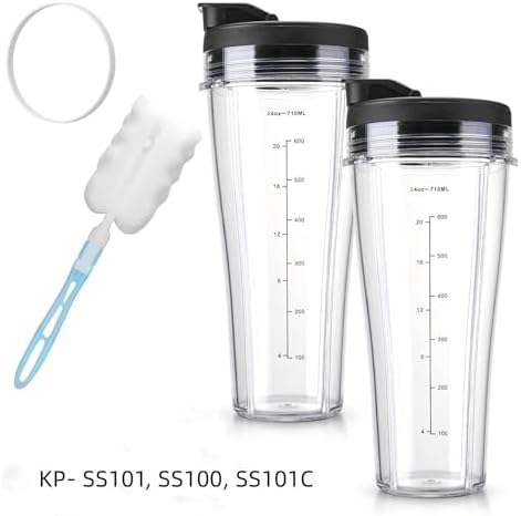 Blender Replacement Parts， Compatible for Ninja， SS101, 24 Oz.Slim Single-Serve Cups Kit with to-Go Lids, Fits SS100, SS101, SS300, SS400(2PCS 24OZCup and Lid) - Image 2