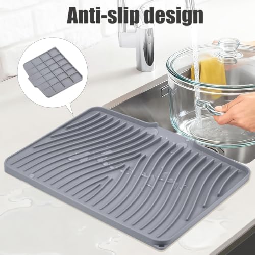 Silicone Dish Drying Mat for Kitchen Counter, Grey-1pcs, 16" x 12"