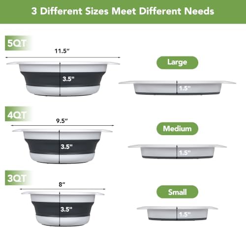 3-Pack Collapsible Colander for Kitchen with Self-Draining Base,Grey