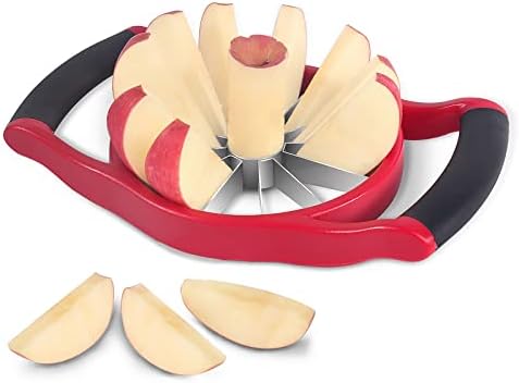 Newness 5.12 Inch Extra Large Apple Slicer, Heavy Duty Apple Cutter 12 Slices, Durable Apple Cutter Slicer, Stainless Steel Apple Slicer and Corer - for Apple, Potato, Onion and More, Red
