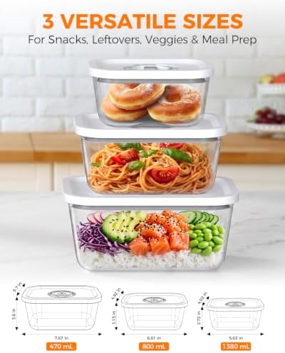 Compact Vacuum Sealer for Food with 3 Glass Containers and 20 Reusable Bags