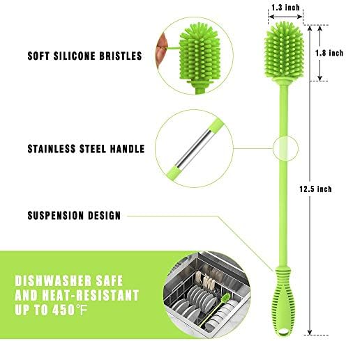 Silicone Bottle Brush with Long Handle, 12.5" Water Bottle Cleaner, Green - Image 4