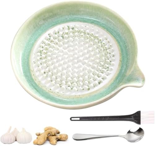 New Gradient Ceramic Grater Plate, Exquisitely Handcrafted Ginger Grater Plate for Chocolate, Fruits, Vegetables, Ginger, Garlic, and Cheese (Green)