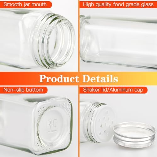 24pcs Glass Spice Jars, 4oz Empty Spice Jars with Metal Caps, Labels, Shaker Lids, Collapsible Funnel, Chalk Pen, Seasoning Organizer for Spice Rack