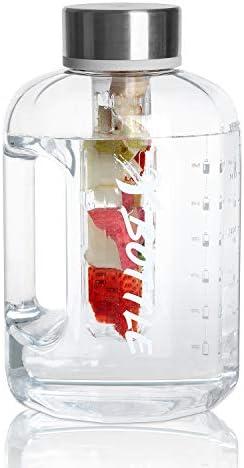 Half Gallon Water Bottle with Infuser, BPA Free 84oz Large Water Bottle Dishwasher Safe Hydration with Motivational Time Mark Leak-Proof 2.5L Sports Water Bottle for Camping Sports Workouts(Clear)