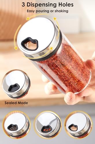 Revolving Spice Rack Organizer, Rotating Seasoning Holder Shelf with 5 Large 200ml Glass Jars for Kitchen Countertop Cabinet