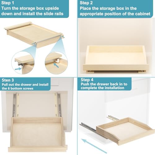 Pull Out Cabinet Drawer for Kitchen Cabinets 25.5" W x 21" D, Pull Out Cabinet Organizer, Bottom Assembly, Requires At Least 26.5” Cabinet Opening, 2PCS