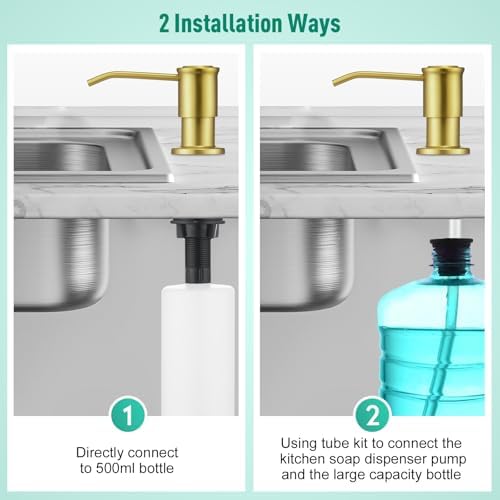 Brushed Gold Kitchen Soap Dispenser Countertop Soap Dispenser for Kitchen Sink, Built in Sink Soap Dispenser for Bathroom ​with 39" Tube Large Capacity 17 OZ Bottle
