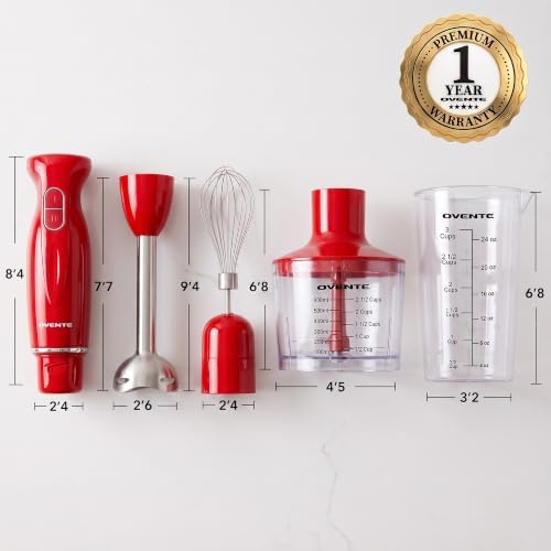 Electric Hand Blender Set with 2 Mixing Speeds, Red HS565R