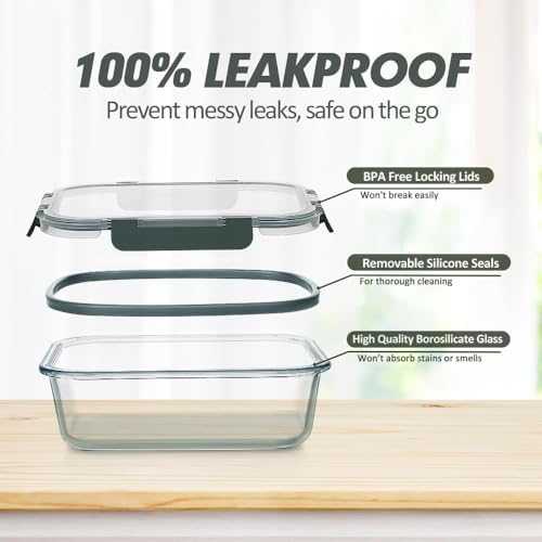 12 Packs Glass Food Storage Containers Set with Lids, Grey