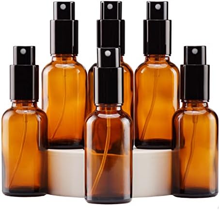 YIZHAO Amber Glass Spray Bottles 1oz, with Small Fine Mist Spray, Metal Cap, Refillable for Essential Oil,Travel,Cleaning,Perfume,Aromatherapy,Makeup – 6 Pcs by YizhaoGlassSprayandDropperBottles