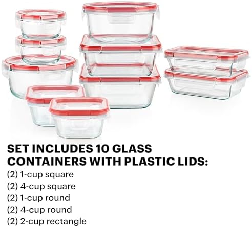 Freshlock (10-Pack) Mixed Sizes Airtight Glass Food Storage Set