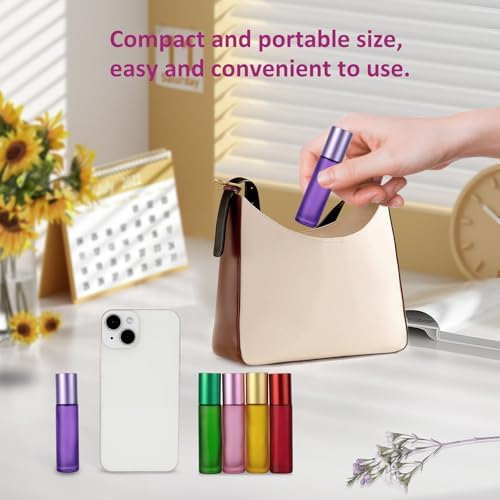 Kesell 10 Pack - 5 Color 10ml Frosted Glass Roller Bottles Roll On Bottles with Stainless Steel Ball for Essential Oils, Aromatherapy, Perfume Containers - Image 3
