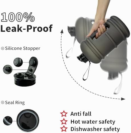 1 Gallon Water Bottle - 128 oz With Flip Lid, Measurements Marked, Leak Proof BPA Free Jug for Gym, Sports - Matte Black