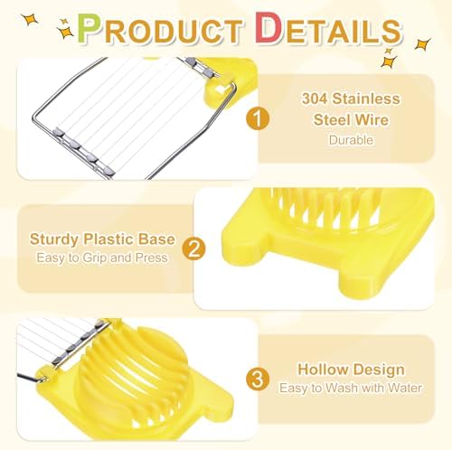 uxcell Egg Slicer for Hard Boiled Eggs, Stainless Steel Wire, Yellow - Image 3