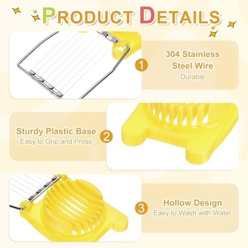uxcell 2 Pack Egg Slicer for Hard Boiled Eggs, Stainless Steel Wire, Yellow - Image 3