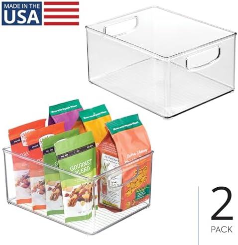 Stackable Clear Plastic Bin with Handles, 2-Pack