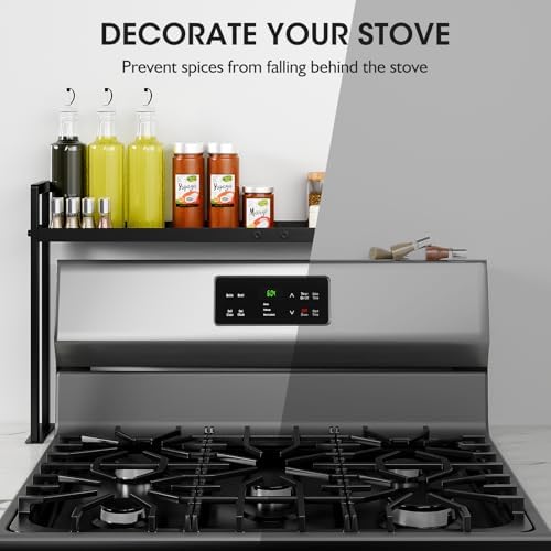 Adjustable Stove Top Shelf, 4-Level Spice Rack, Black
