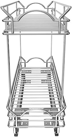 Slide Out Cabinet Organizer for Narrow Cabinet (5" W X 17" D), 2 Tier Pull Out Shelves Slim Sliding Cabinet Organizer and Storage, Chrome