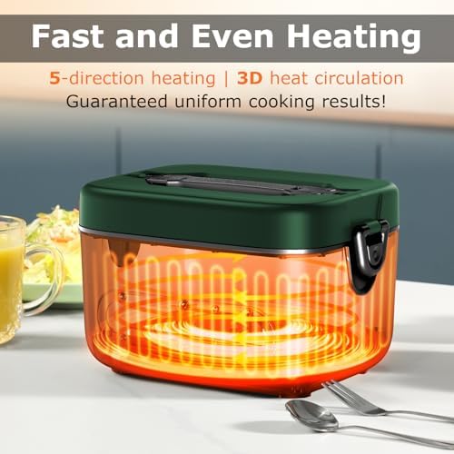 Heated Lunch Box for Adults, 1.2L Self-Heating Food Warmer, Green