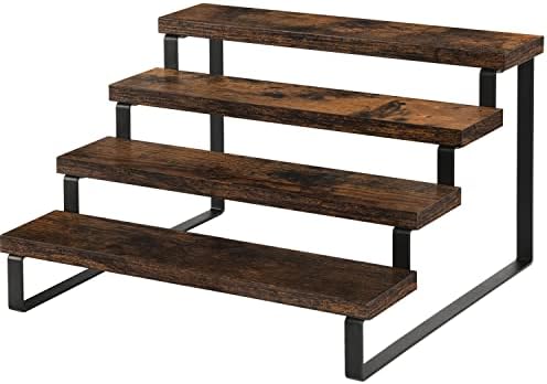 Wooden Display Riser Stand, Tiered Perfume and Cologne Organizer Stand, 4 Tier Spice Rack Organizer, Rustic Display Shelf for Candles (4 Tier)