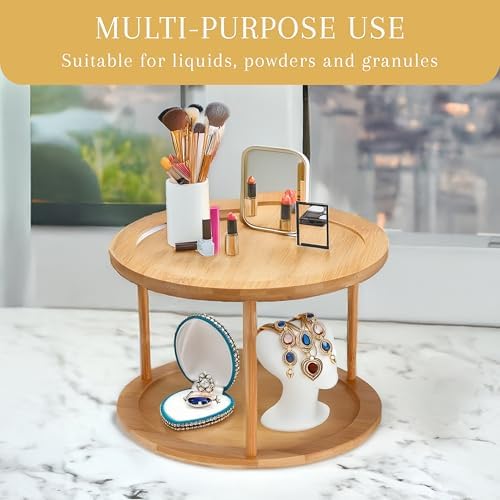Bamboo Turntable Lazy Susan Rotating Spice Rack (10" Inches) - 2 Tier Spice Rack Organizer for Kitchen Cabinets, Pantry Storage - Durable, Easy Access, Space-Saving Design for Home Organization