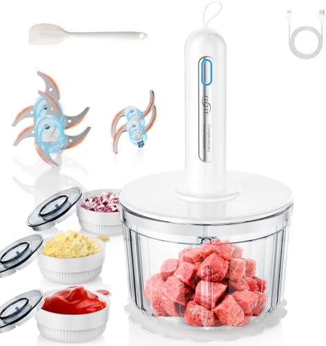 Glass Food Processor with 4 Blades & 4 Bowls (8 Cup + 3x0.5 Cup), Small Food Processor& Meat Grinder - Compact Design for Meal Prep, Baby Food, Sauces - Dishwasher Safe by TTFTTF