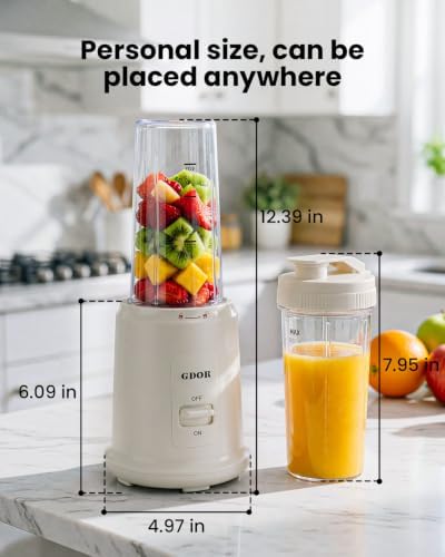 GDOR Personal Blender, 400W Smoothie Maker with 17.6oz Travel Cup, White - Image 3