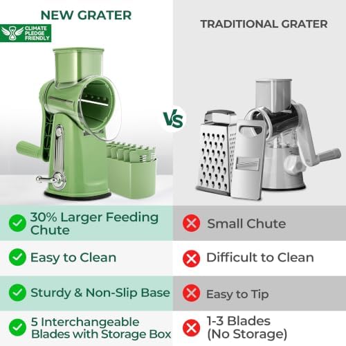 Rotary Cheese Grater, Large Vegetable Food Shredder, 5 Blades