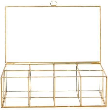 Glass Tea Bags Organizer with Lid, 8 Compartments, Teabag Storage Box