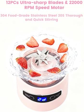 Personal Portable Blender - Smoothies & Shakes - 20Oz/600ml Large Capacity High Power Cordless Blender (Pink) - Image 5