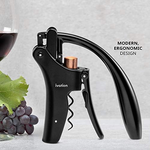 Wine Bottle Opener | Manual Handheld Corkscrew with Ergonomic Lever Pump, Standing Vertical Design, Soft Bottleneck Grip, Nonstick Screw & Easy No-Twist Cork Removal | Black & Bronze Stainless