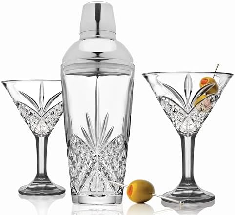 Martini Shaker Set with 2 Martini Glasses, 3 Piece, Dublin Crystal
