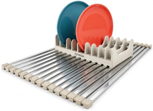 Medium Aluminum Roll Up Dish Drying Rack 17" x 13" with Dish Holder