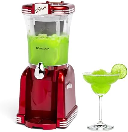 Nostalgia Frozen Drink Maker and Margarita Machine for Home - 32-Ounce Slushy Maker with Stainless Steel Flow Spout - Easy to Clean and Double Insulated - Retro Red by Nostalgia