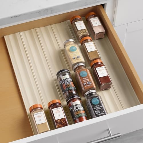 SpiceLiner Adjustable Spice Drawer Liner, 10ft Roll, Sandstone, Seasoning and Spices Bottle Organizer Insert