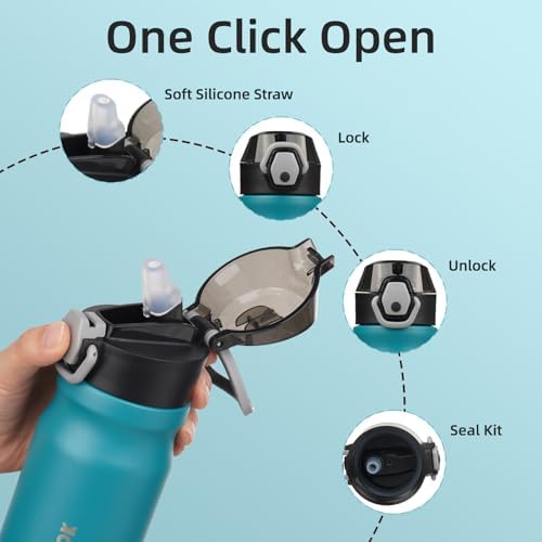 BJPKPK 14 oz Insulated Water Bottle, Straw, Handle, Stainless Steel Flask - Image 3