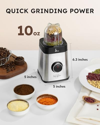 Sangcon Blenders and Food Processor Combo for Kitchen, 5 in 1 Blender for Shakes and Smoothies, Meat Chopped, Grinding & more, 40 oz Jar & 17oz Cup with To-Go Lid, Stainless Steel Silver - Image 2