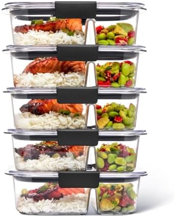 Brilliance Meal Prep Containers, 2-Compartment Food Storage Containers, 2.85 Cup, 5-Pack, BPA-Free, Clear/Grey