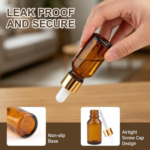15mL Amber Glass Dropper Bottle,1/2 Oz Tincture Bottles with Dropper, Labels- Leak Proof Travel Eye Dropper Bottle,Suitable for Essential Oils, Laboratory Chemicals, Cologne, and Perfume - Image 4