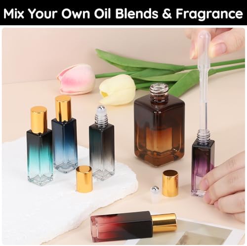 Segbeauty 0.34oz 10pcs Travel Glass Rollerball Bottle with Dropper, 10ml Small Essential Oil Roller Bottles Refillable, Small Travel Size Liquid Containers Mini Empty Rollerball Bottles for Perfume - Image 5
