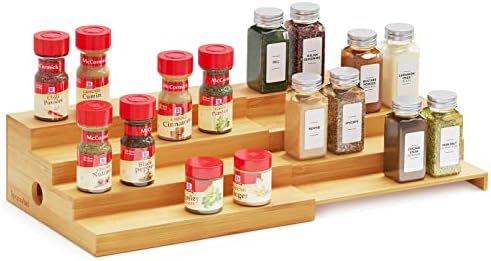 4 Tier Bamboo Spice Rack Organizer for Cabinet, Kitchen Pantry Spices Storage Rack for Cabinets Organization, Home Seasoning Tiered Can Goods Racks Wood Shelf Organizers (4 Tier, Natural)