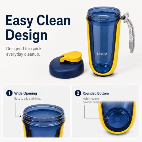 Protein Shaker Bottle, 20 oz BPA-Free Tritan Supplement Shaker Cup with 304 Stainless Steel Mixing Ball, Measurement Markings, Easy Clean, Dishwasher Safe, Yellow
