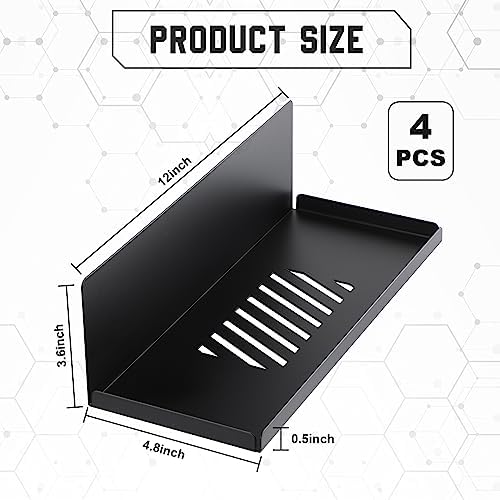 4 Pack Magnetic Pegboard Shelves, 12 x 4.8 x 3.6 Inches, Black