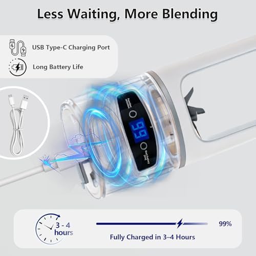 Portable Personal Blender 600ML – Mini Blender USB Rechargeable, 12-Blade Personal Size Smoothie & Shake Maker with 3 Timed Modes for Travel, Digital Display, Gym & Home - Image 4