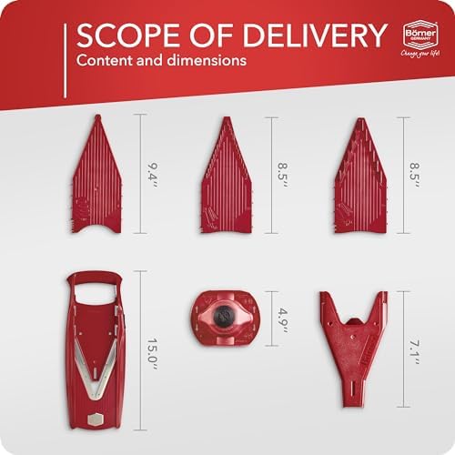 Börner Mandoline Slicer V5 (Starter Set) • Vegetable V-Slicer for Slices, Sticks & Dices in Various Sizes • With Stainless Steel V-Blade • Adjustable Kitchen Slicer • Color: Red - Image 6
