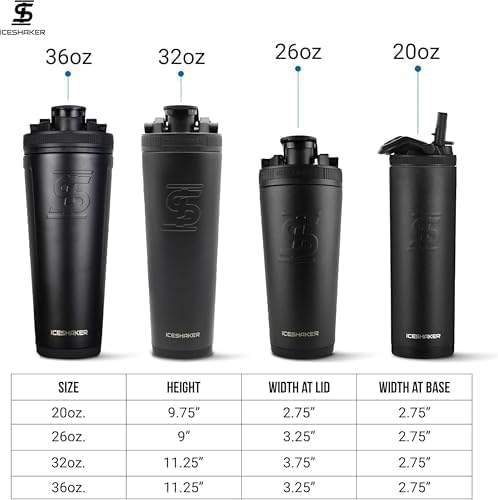 Stainless Steel Shaker Bottle | 26oz, Blue Bomber | Stays Cold for 30+ Hours | Insulated Cup with Twist-on Agitator | Odor-Free Shaker Cup for Protein Shakes, Water, Smoothies, Cocktails