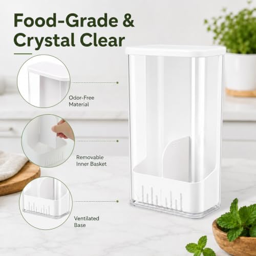 Herb Keeper Storage Container, Divided Removable Partition Herb Saver